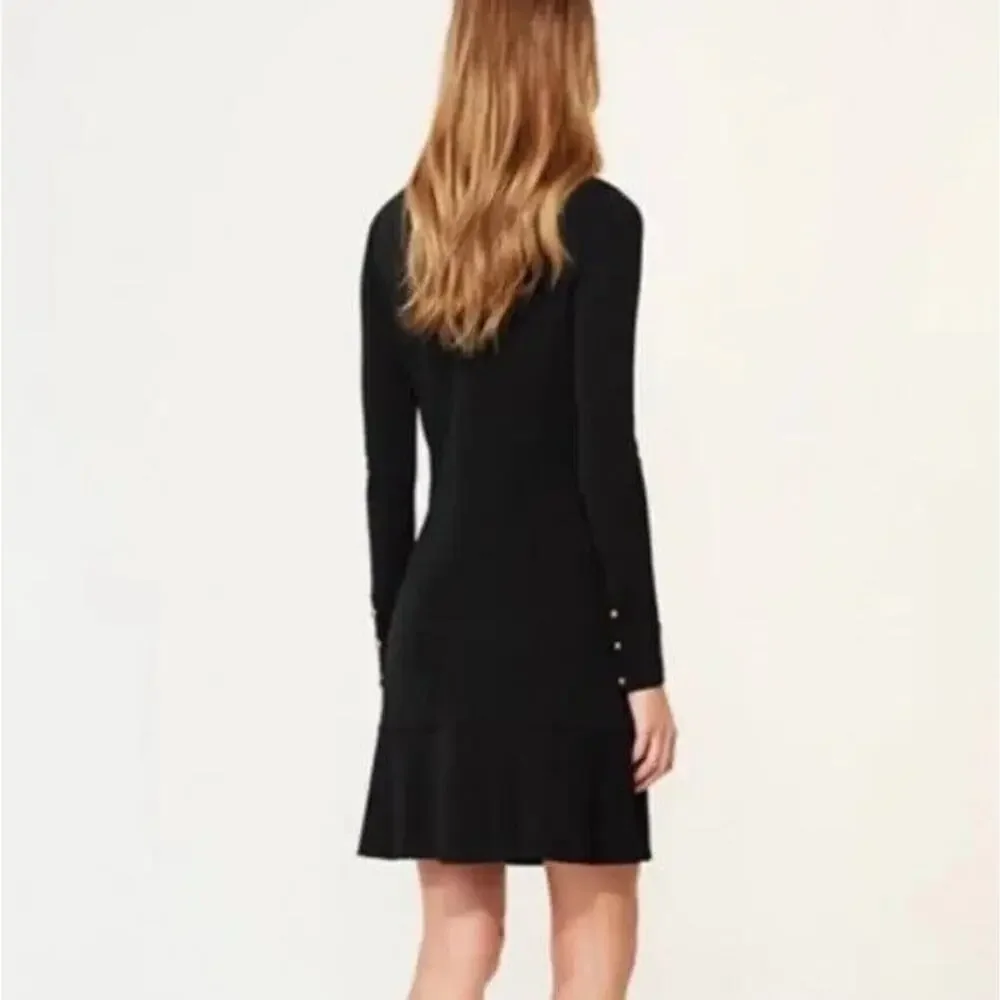 Tory Burch Foster Long Sleeve Ruffle Hem Black Dress Shift 32529 Round N…